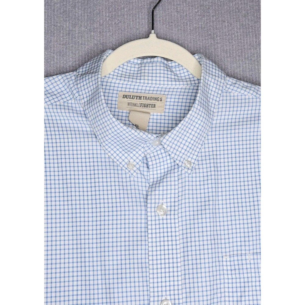 Duluth Trading Wrinklefighter Shirt Mens XL Blue White Check Button Down